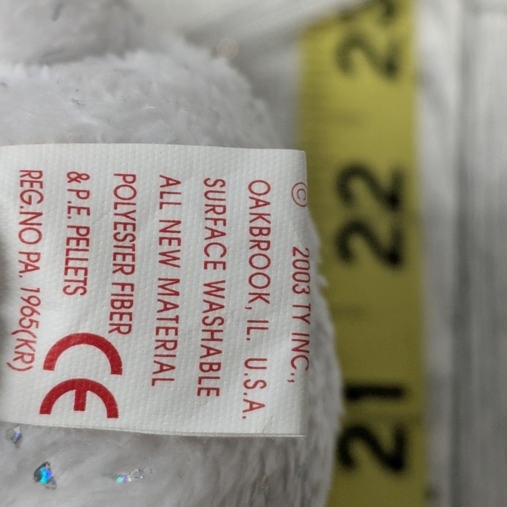 Ty Decade White Stuffed Bear with Red Ribbon - Picture 5 of 5